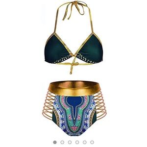 NWOT, Zando African print two piece swimsuit, M